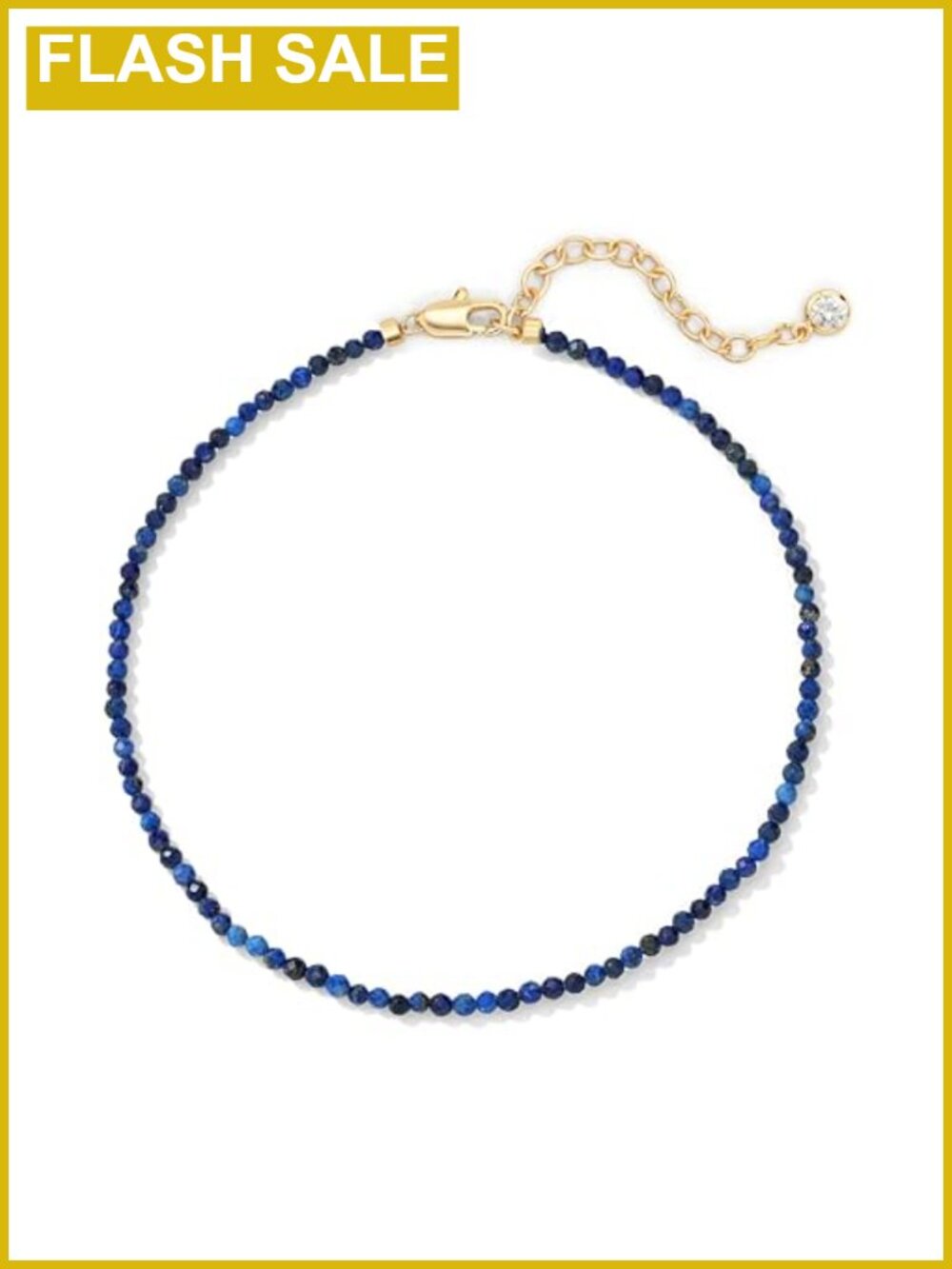 Faceted Lapis Lazuli Anklet with CZ Charm, 14K Gold Plated, Adjustable Summer